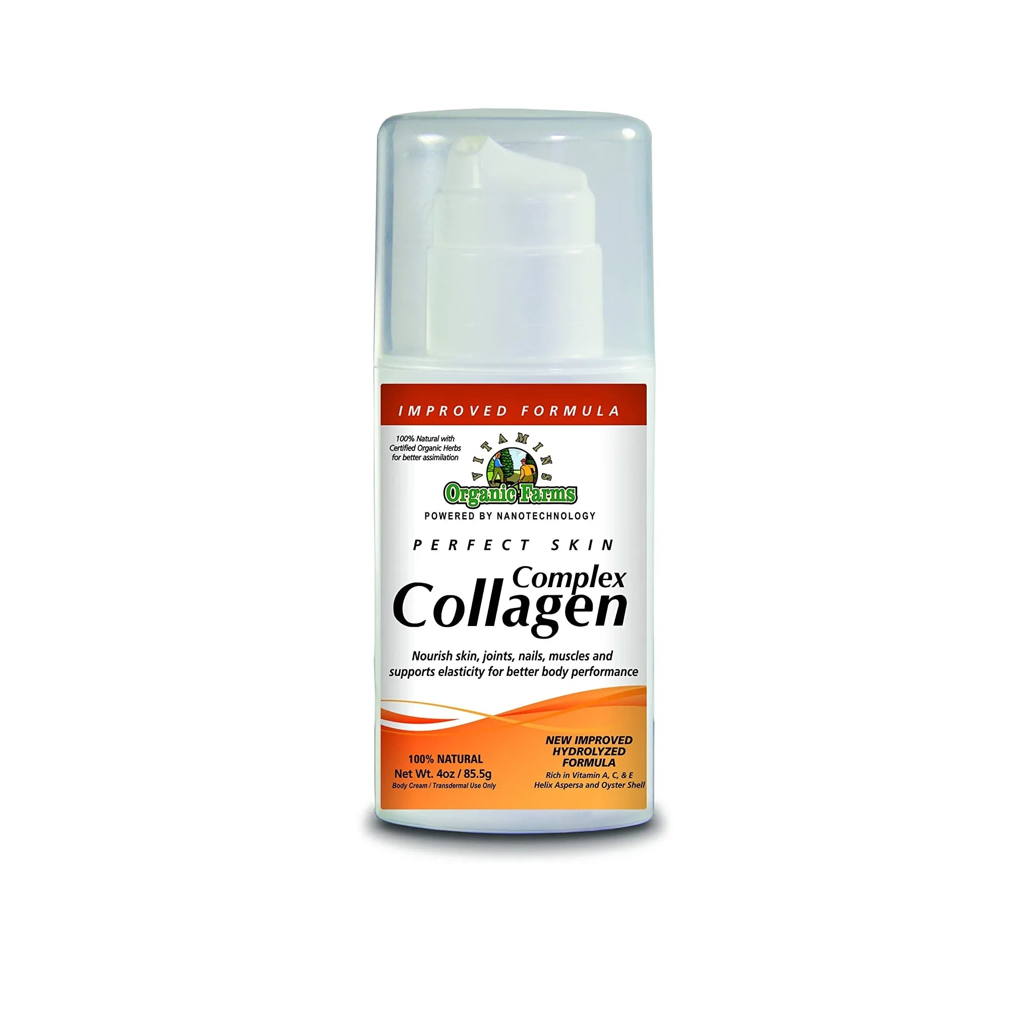 Collagen Hydrolyzed - Perfect Skin - Net Wt. 4oz./ 85.5g Body Cream/Transdermal Use Only - Nourishes and Revitalizes Your Body - 100% Natural Improved Formula.