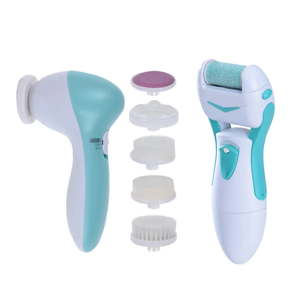 Electric Facial Brush with 5 Exfoliators and Callus Remover